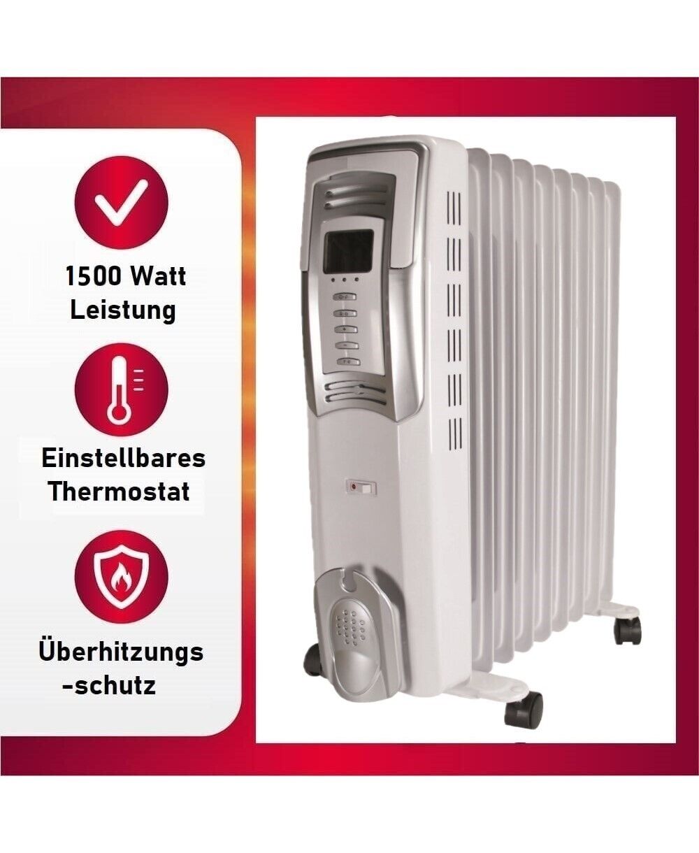 JUNG YPSOS ELE15 Elektrischer Ölradiator Heizkörper mit 1500W – Kompakter Ölradiator für Innenräume bis 20m², energiesparend mit 7 Heizlamellen, 3 Heizstufen, Thermostat, LCD-Display und 24 Std Timer