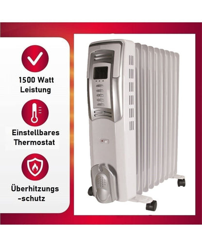 JUNG YPSOS ELE20 Elektrischer Ölradiator Heizkörper mit 2000W – Hochleistungs-Ölradiator für größere Räume bis 25m², energiesparend mit 9 Heizlamellen, 3 Heizstufen, Thermostat, LCD-Display und 24 Std Timer
