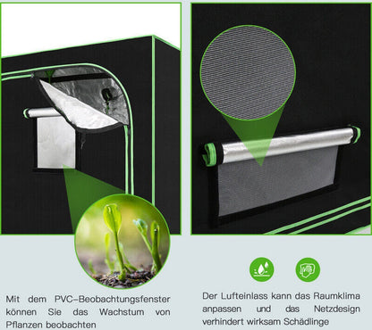 JUNG Growbox Komplettset 40x40x120 mit LED Vollspektrum 100W dimmbar, Mini Anzucht Zelt mit Abluft Ventilator & Aktivkohlefilter – Indoor Pflanzenzucht Set Gewächshaus für Anfänger & Profis