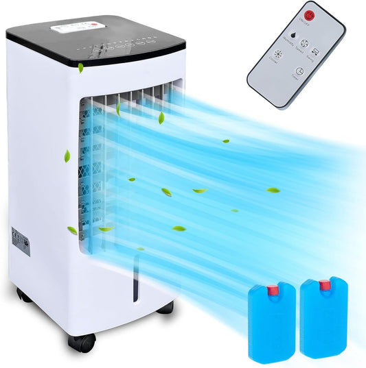 JUNG LIFEAIR Mobile Klimaanlage ohne Abluftschlauch, 2-in-1 Luftkühler und Ionisator, Leiser Ventilator mit Wasserkühlung, Fernbedienung und 15,5 Stunden Timer, ideal für Schlafzimmer und Büro