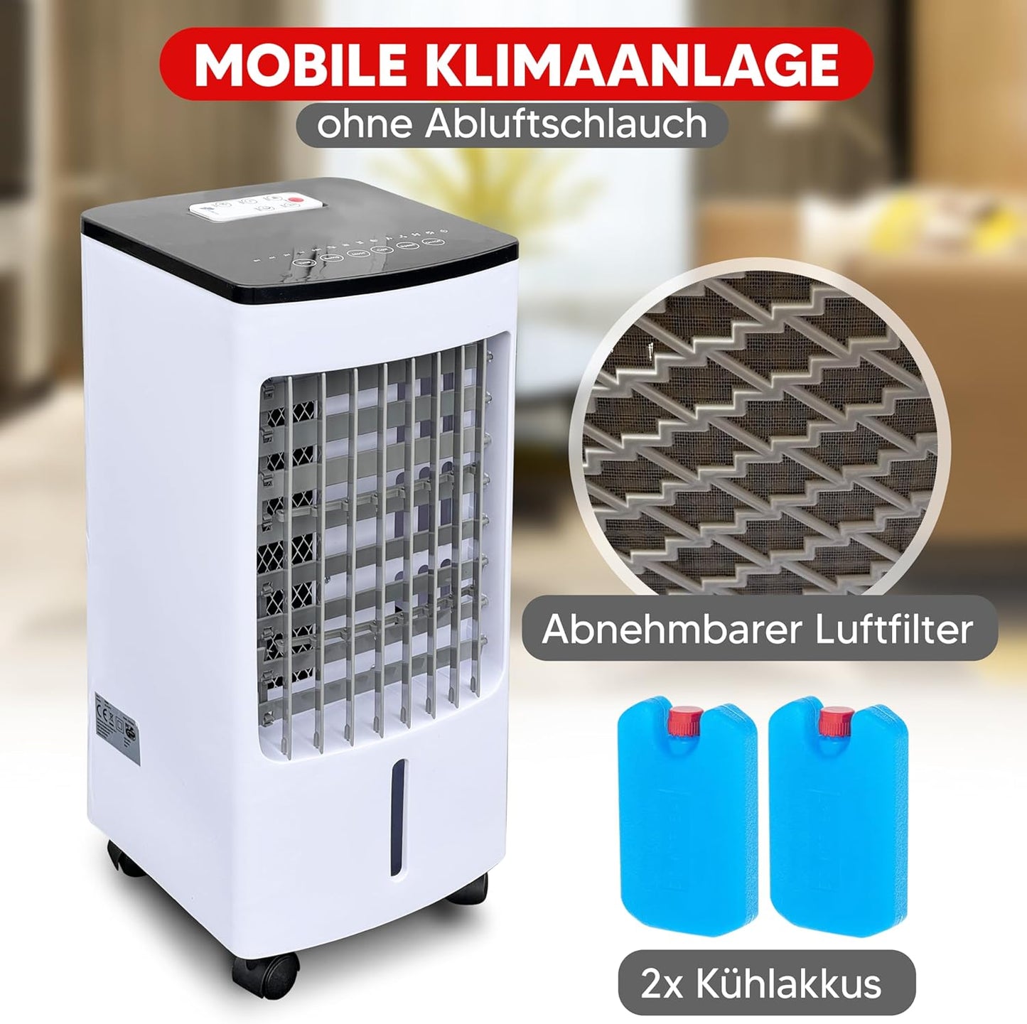 JUNG LIFEAIR Mobile Klimaanlage ohne Abluftschlauch, 2-in-1 Luftkühler und Ionisator, Leiser Ventilator mit Wasserkühlung, Fernbedienung und 15,5 Stunden Timer, ideal für Schlafzimmer und Büro
