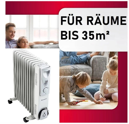 JUNG RAVANSON Ölradiator 2000W Elektroheizung | Mobiler Elektrischer Heizkörper mit Thermostat & LED Display | Energiesparender Ölheizkörper mit 9 Rippen für Räume bis 35m² Innenbereich