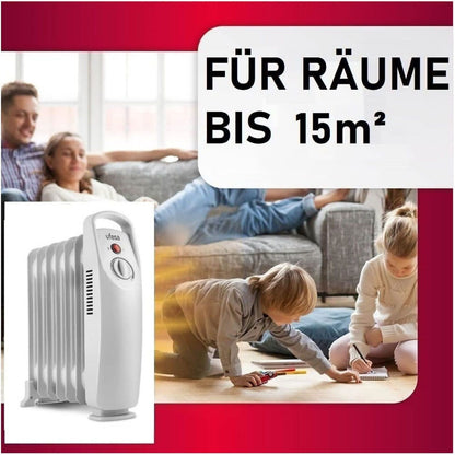 JUNG UFESA RD500 Elektrischer Ölradiator mit 500 Watt – Kompakter Konvektor-Heizkörper für kleine Räume, Mini-Heizung mit Öl-Technologie, tragbarer und sicherer Elektroheizer für Innenräume