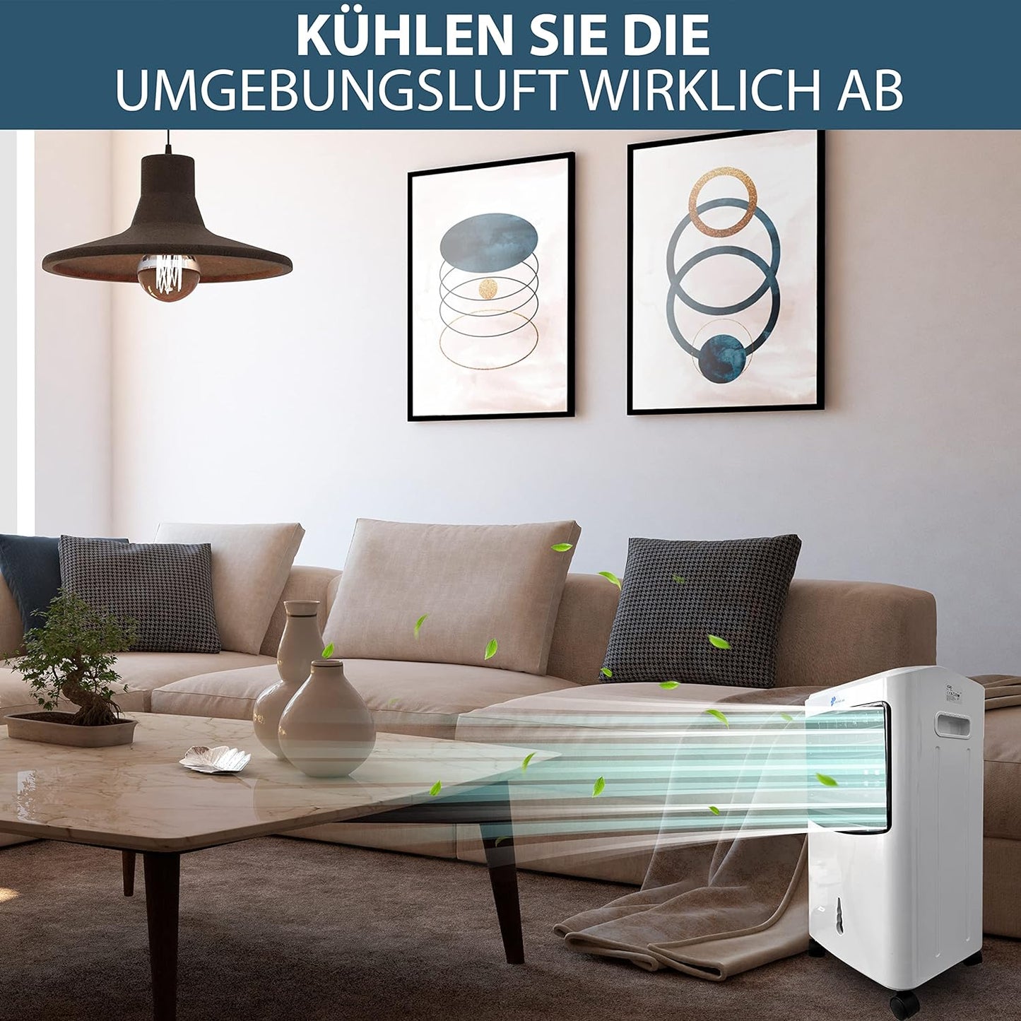 JUNG Lifetime Day Mobile Klimaanlage ohne Abluftschlauch, 3-in-1 Luftkühler, Luftbefeuchter & Luftreiniger, 8L Wassertank, Fernbedienung, 750 m³/h Luftdurchsatz, leise, energiesparend