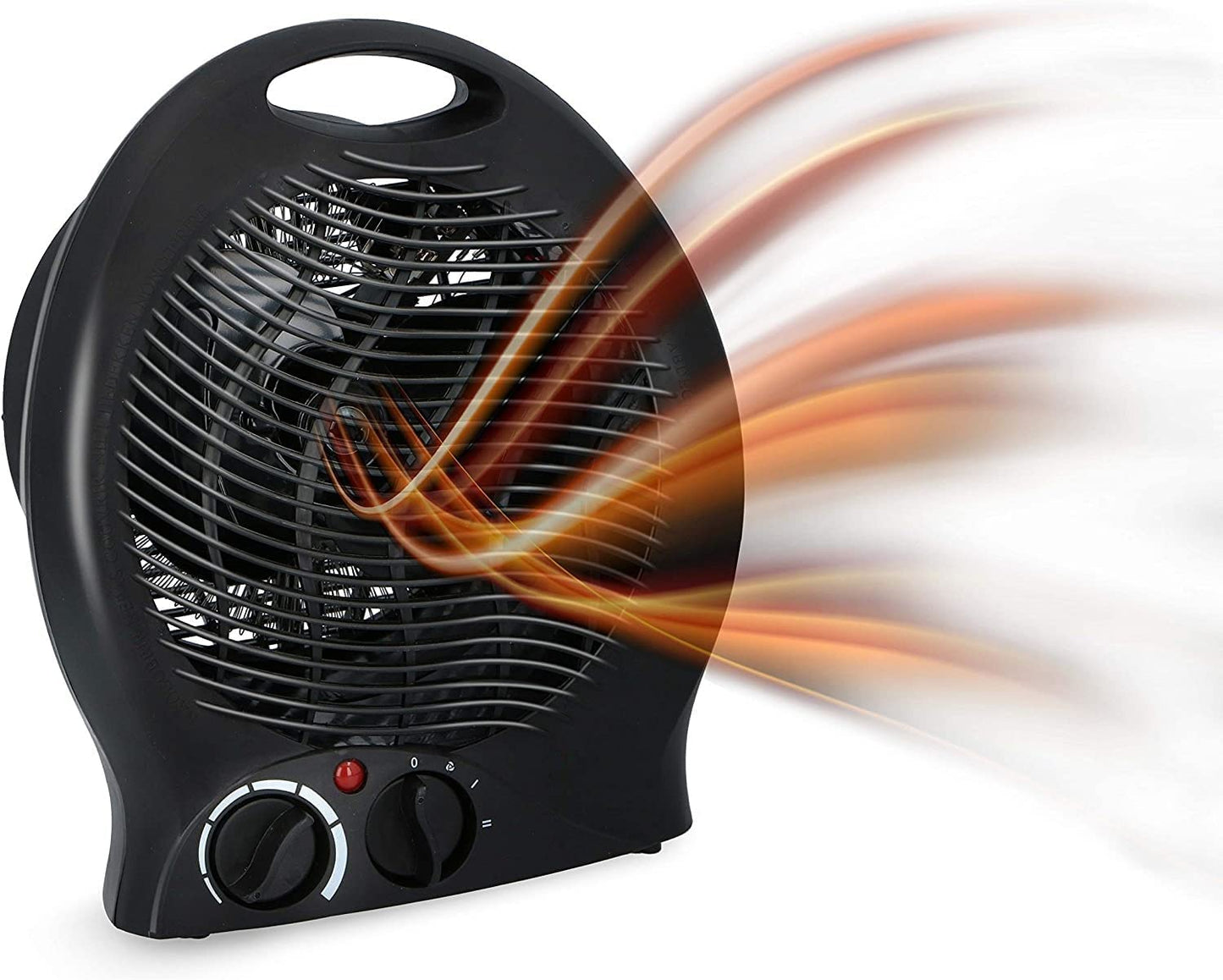 JUNG Alpina Schwarz Elektrische Heizlüfter 2000W, Heizstrahler schwarz, mobiler Heizlüfter mit Thermostat, 2 Heizstufen, Überhitzungsschutz, tragbar, leise, energiesparend für Räume bis 20m², kompakt