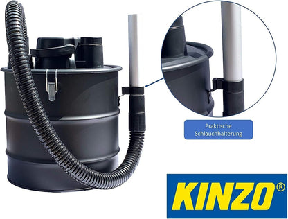 JUNG Kinzo Aschesauger Kaminsauger 800W, 18L Metallbehälter, 2in1 Nass- und Trockensauger mit Gebläsefunktion, wiederverwendbarer HEPA-Filter, flexibler Saugschlauch, ideal für Grill und Feuerstellen