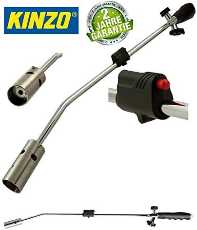 Kinzo K0318 Unkrautbrenner 80 cm, Piezozündung, 1000°C, mit 10 Butangaskartuschen je 227g, Gasbrenner für Unkrautvernichtung, Grillanzünder und Shishakohleanzünder, ergonomischer Griff, regulierbare Flamme