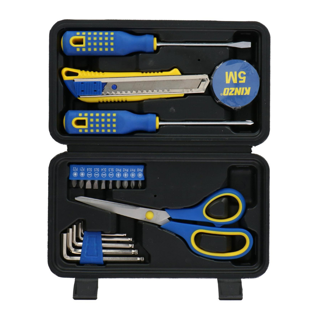 KINZO Handwerkzeug-Set 21-teilig Schwarz Werkzeugset Schraubendreher Zange Hammer Schraubenschlüssel Reparatur DIY Hausgebrauch Allzweck Tragbar