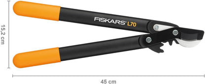 Fiskars PowerGear II L70 Bypass-Getriebeastschere für frisches Holz, Antihaftbeschichtet, Gehärteter Präzisionsstahl, Langlebige Gartenschere, Leicht, Ergonomisch, Schneidleistung bis 3,8 cm Durchmesser, Schwarz/Orange, 46 cm