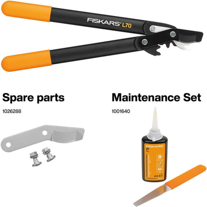 Fiskars PowerGear II L70 Bypass-Getriebeastschere für frisches Holz, Antihaftbeschichtet, Gehärteter Präzisionsstahl, Langlebige Gartenschere, Leicht, Ergonomisch, Schneidleistung bis 3,8 cm Durchmesser, Schwarz/Orange, 46 cm