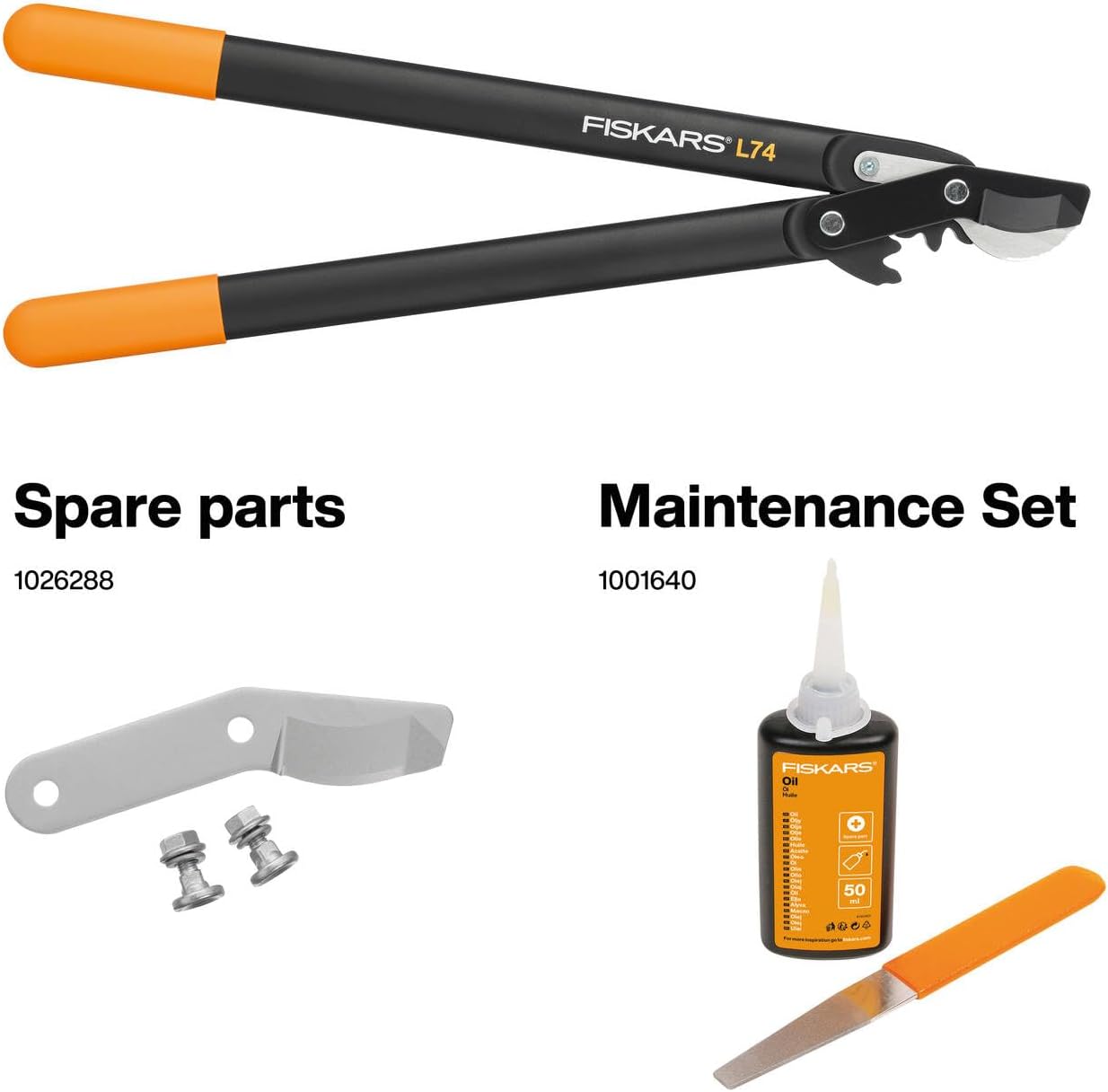 Fiskars PowerGear II L74 Bypass-Getriebeastschere für frisches Holz, Antihaftbeschichtet, Gehärteter Stahl, 55 cm, Leichtgewicht Gartenwerkzeug, Astschere, Baumschere, Schwarz/Orange, Ergonomisch, Minimale Kraftaufwand