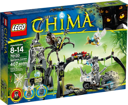 LEGO LEGENDS OF CHIMA Spinlyns Höhle Bauspielzeug Set 70133 mit Spinnenhöhle, Nashornmotorrad, Wurfnetz, Gefängnisnetz, 3 Minifiguren, beweglichen Teilen für kreatives Abenteuer und Spielspaß