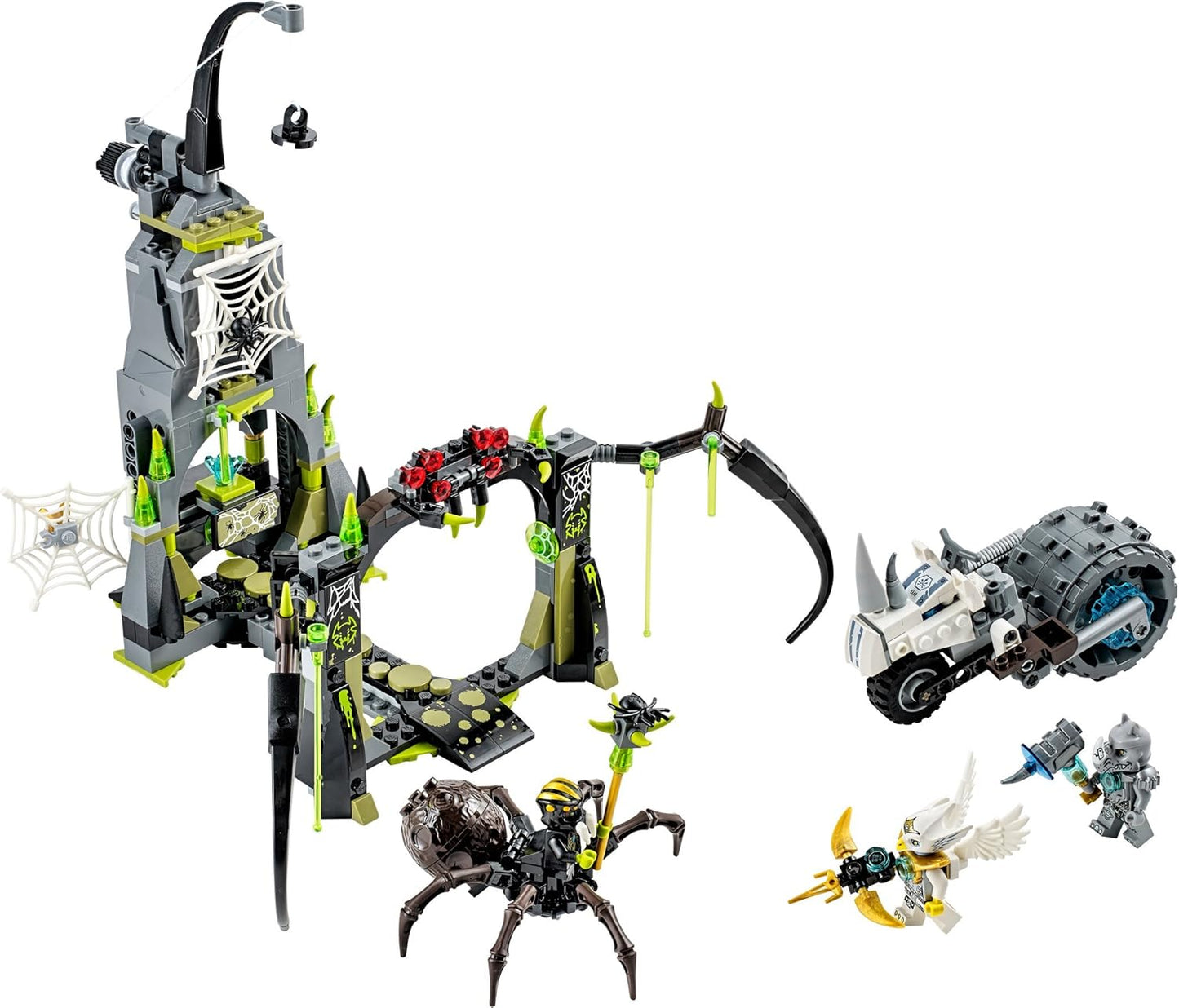 LEGO LEGENDS OF CHIMA Spinlyns Höhle Bauspielzeug Set 70133 mit Spinnenhöhle, Nashornmotorrad, Wurfnetz, Gefängnisnetz, 3 Minifiguren, beweglichen Teilen für kreatives Abenteuer und Spielspaß