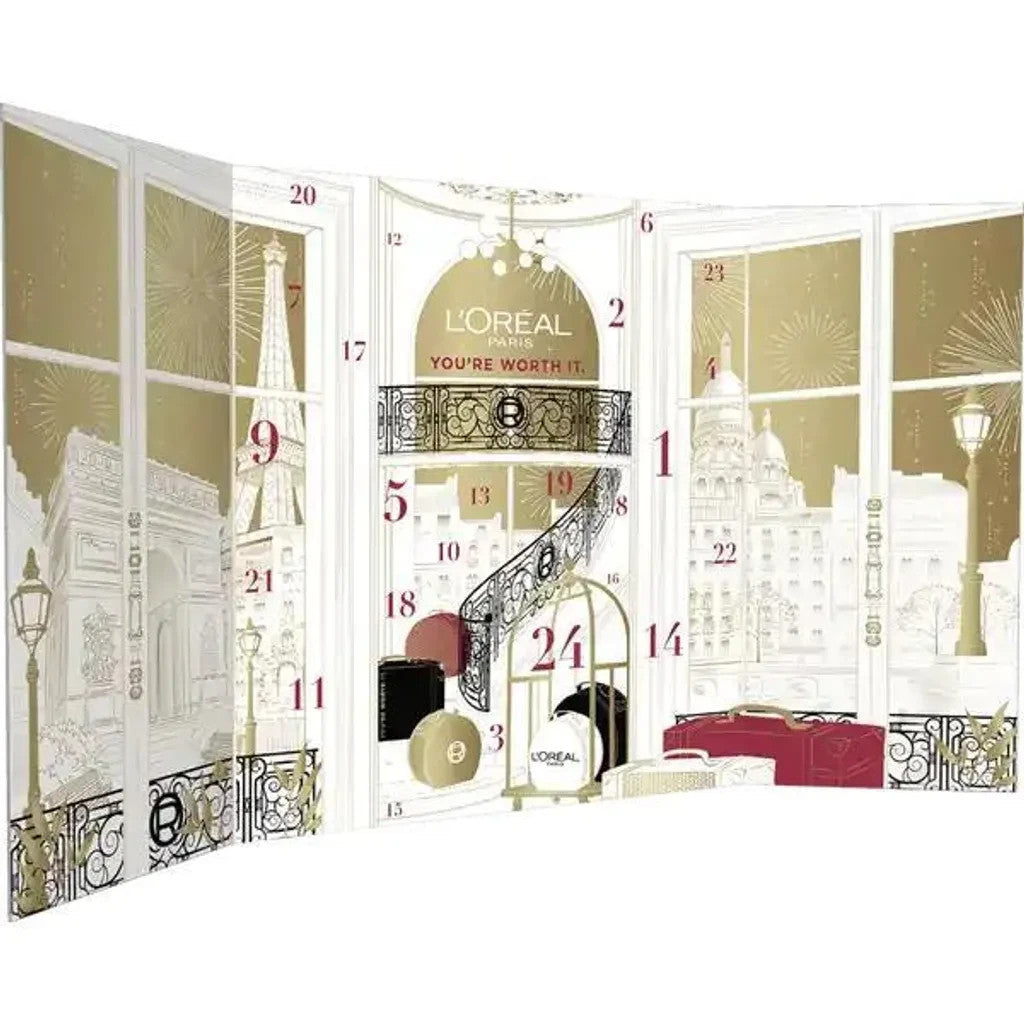 L’Oréal Paris Make-up Adventskalender 2025, Gesichtspflege Haarpflege, Lippenstift, Maske, Eyeliner, für Frauen und Mädchen Kalender ( Wert 250€ )