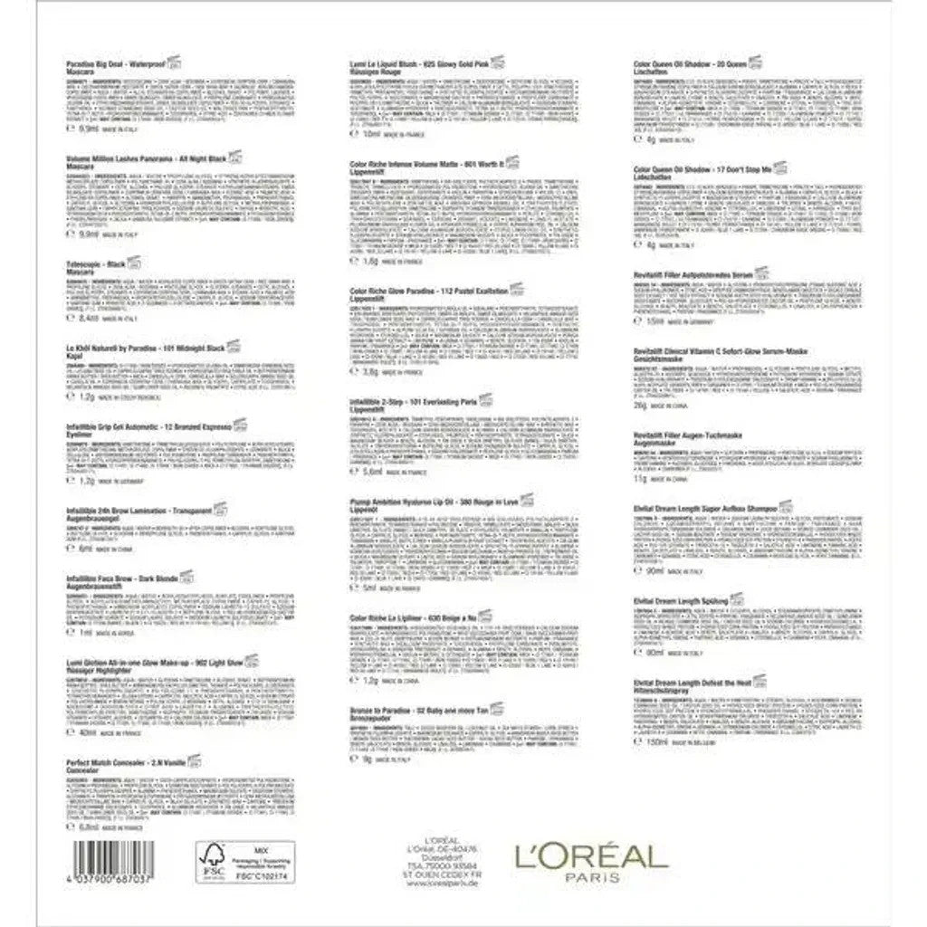 L’Oréal Paris Make-up Adventskalender 2025, Gesichtspflege Haarpflege, Lippenstift, Maske, Eyeliner, für Frauen und Mädchen Kalender ( Wert 250€ )