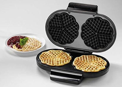 MIA ProKitchen Edelstahl Doppel Waffeleisen Herzwaffelautomat 1300W Antihaftbeschichtung Stufenlose Temperaturregelung Cool-Touch Doppelwaffelmaschine Herzchenwaffeln Waffelgerät Profi