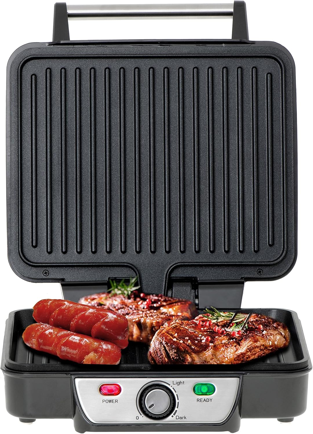 JUNG Mesko MS3050 Elektrischer Kontaktgrill 2500W Doppelplatte Antihaftbeschichtung Tischgrill Elektrogrill Temperaturregelung Cool-Touch-Griff Abnehmbare Tropfschale 1288cm² große Grillfläche