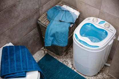 Jung Mesko MS8053 Mini Waschmaschine mit Schleuderfunktion, tragbare Campingwaschmaschine 3kg Waschkapazität, kompakter Toplader, mobile Reisewaschmaschine mit 15 Minuten Waschprogramm, weiß