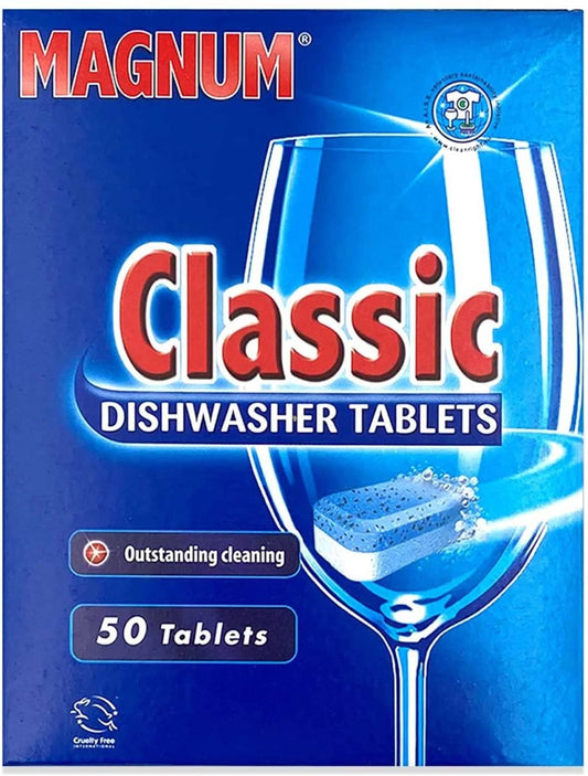 MAGNUM Spülmaschinentabs Classic 50 Stück 1kg All in One Tabs phosphatfrei Klarspüler Fettlöser Glasschutz Edelstahlglanz Silberschutz Maschinenpflege Reinigungstabs Geschirrspültabs Spülmaschine