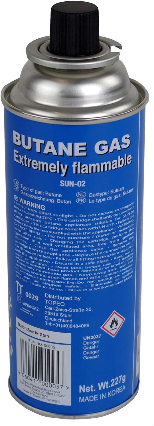 Markenlos Butangas Gaskartuschen 4er Set 227g – MSF-1a Bajonett Butangasflasche Camping Nachfüllkartusche für Gaskocher, Unkrautvernichter, Abflammgeräte – Outdoor Einweg-Gasflaschen, Gas