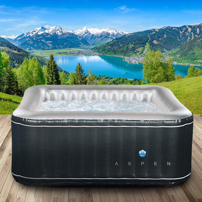 JUNG ASPEN aufblasbarer 4 Personen Whirlpool, 168x168 cm, 700 Liter Fassungsvermögen, antibakterielles sechslagiges Kunstleder, energiesparender Spa Pool mit Heizfunktion, Massage-Luftdüsen, leichtes Gewicht 27 kg