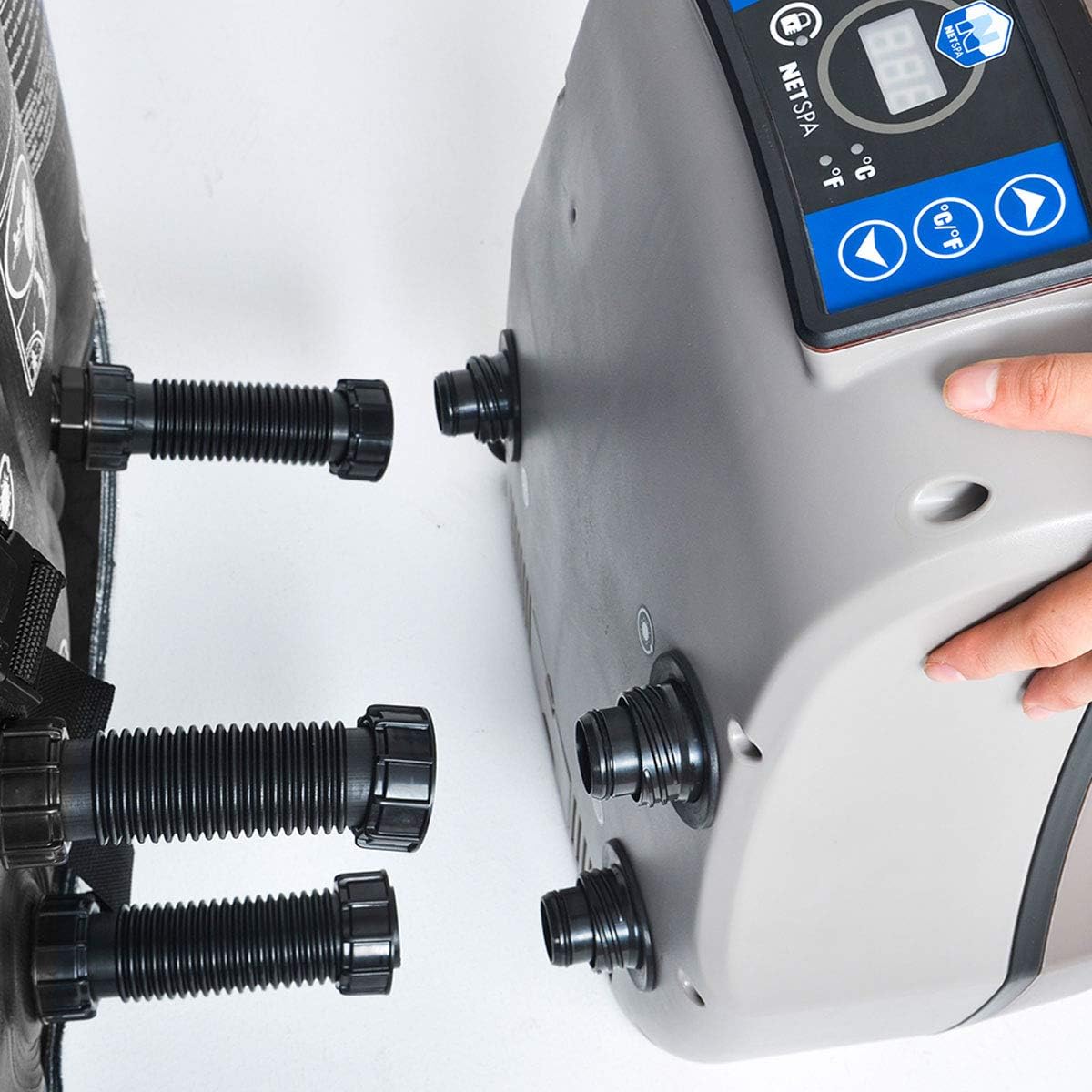 JUNG ASPEN aufblasbarer 4 Personen Whirlpool, 168x168 cm, 700 Liter Fassungsvermögen, antibakterielles sechslagiges Kunstleder, energiesparender Spa Pool mit Heizfunktion, Massage-Luftdüsen, leichtes Gewicht 27 kg