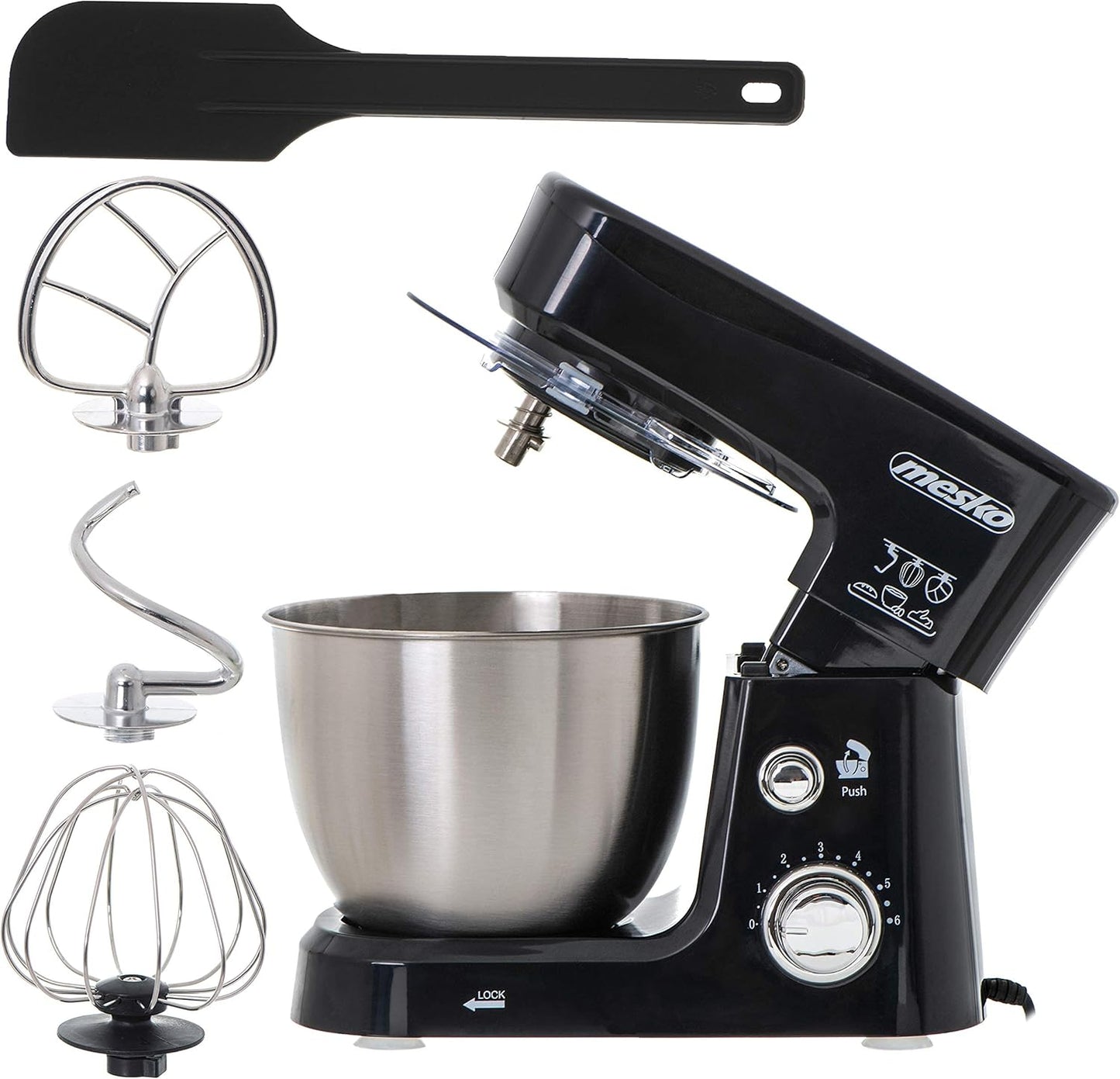 JUNG MESKO MS4217 Küchenmaschine 1200W Planetenmischer mit 3,5L Edelstahlschüssel 6 Geschwindigkeiten Teigmaschine Rührmaschine Knetmaschine Spritzschutz Backmaschine für Teig und Sahne