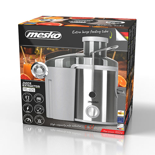 Jung Mesko MS4126G Slow Juicer 600W Entsafter Edelstahl Saftpresse leise Slow Entsafter 65mm Einfüllschacht spülmaschinenfest leistungsstark Obstpresse Gemüsepresse Anti-Tropf-System kompakte Bauweise