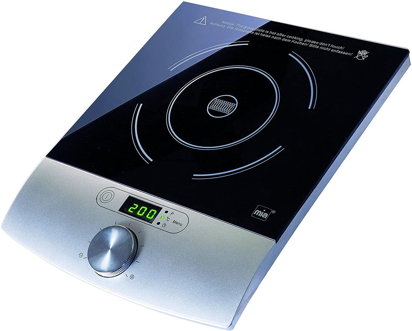 MIA ProKitchen Induktionskochplatte Glaskeramik 1800W Sensor-Touch Herdplatte Induktion Kochfeld tragbar Temperaturregelung Schnellstart energiesparend Sicherheitsabschaltung Anti-Rutsch