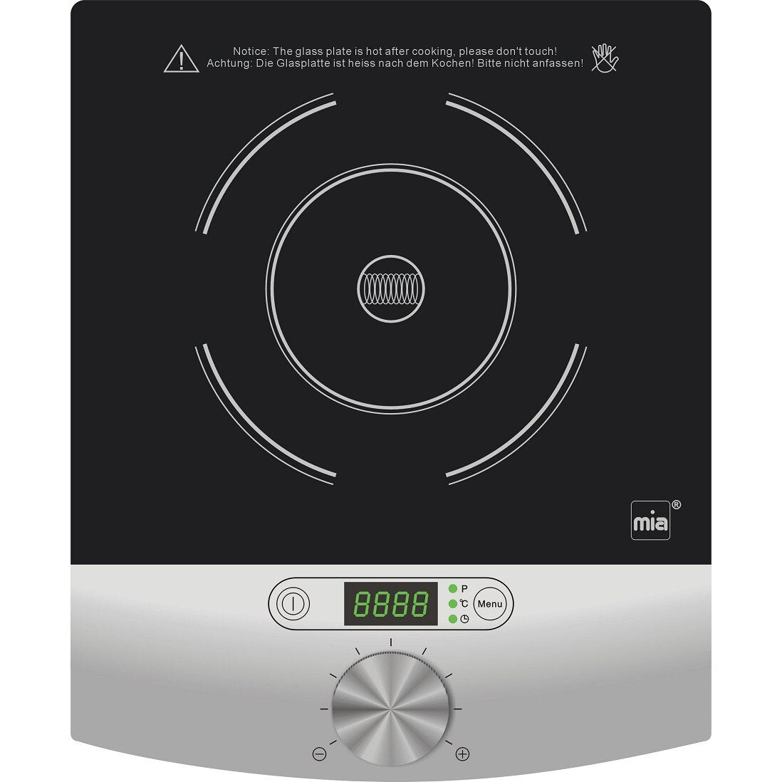 MIA ProKitchen Induktionskochplatte Glaskeramik 1800W Sensor-Touch Herdplatte Induktion Kochfeld tragbar Temperaturregelung Schnellstart energiesparend Sicherheitsabschaltung Anti-Rutsch
