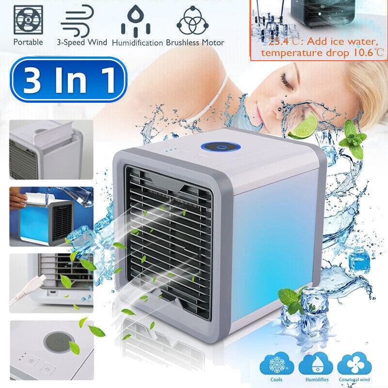 Commodoor Mini Mobile Klimaanlage, Luftkühler, 3 in 1 Klimaanlage, Luftbefeuchter und Luftreiniger, USB Mini Luftkühler mit Wassertank Mini Klimagerät