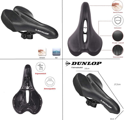 DUNLOP FGM19 Ergonomischer MTB Fahrradsattel, Gel-Sattel für Damen und Herren, Komfort-Sattel für Mountainbike, Rennrad, Trekkingrad, Atmungsaktiv, Stoßdämpfend, Lendenwirbelsäulenschonend, wasserabweisend, Schwarz