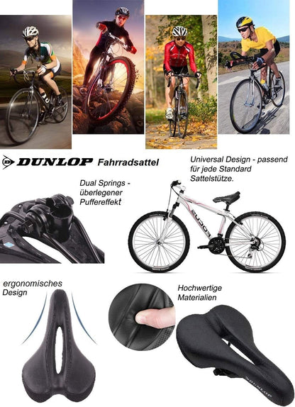 DUNLOP FGM19 Ergonomischer MTB Fahrradsattel, Gel-Sattel für Damen und Herren, Komfort-Sattel für Mountainbike, Rennrad, Trekkingrad, Atmungsaktiv, Stoßdämpfend, Lendenwirbelsäulenschonend, wasserabweisend, Schwarz