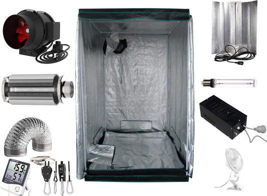 Jung PRO Growbox Komplettset 120x120x200 cm mit 600W dimmbarer NDL, Super HPS & MH Leuchtmitteln, XXL Aktivkohlefilter 590m³/h, Lüftungssystem, Reflektor & Zubehör – All-in-One für Indoor Pflanzenzucht