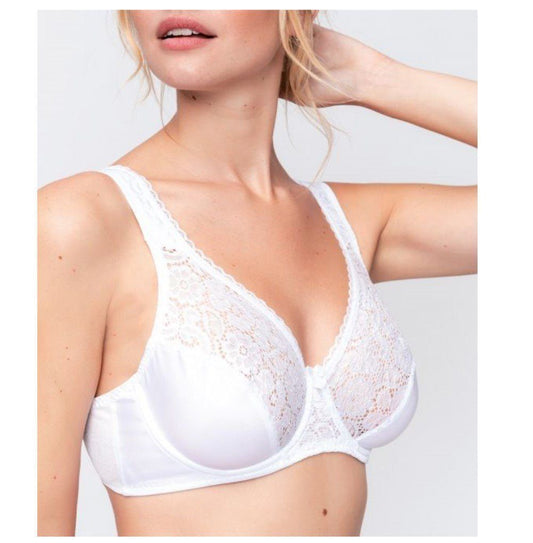 Naturana Damen BH Hortense (Blanc 300), 95D Weiß, Gepolsterter Bügel-BH, Komfortabler stützender BH mit Spitze, Elastischer verstellbarer BH, Formstabiler BH für mittlere Oberweite, eleganter Alltag BH