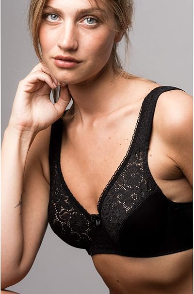 Naturana Damen BH Hortense (Noir 400), 95D Schwarz, Gepolsterter Bügel-BH, Komfortabler stützender BH mit Spitze, Elastischer verstellbarer BH, Formstabiler BH für mittlere Oberweite, eleganter Alltag BH