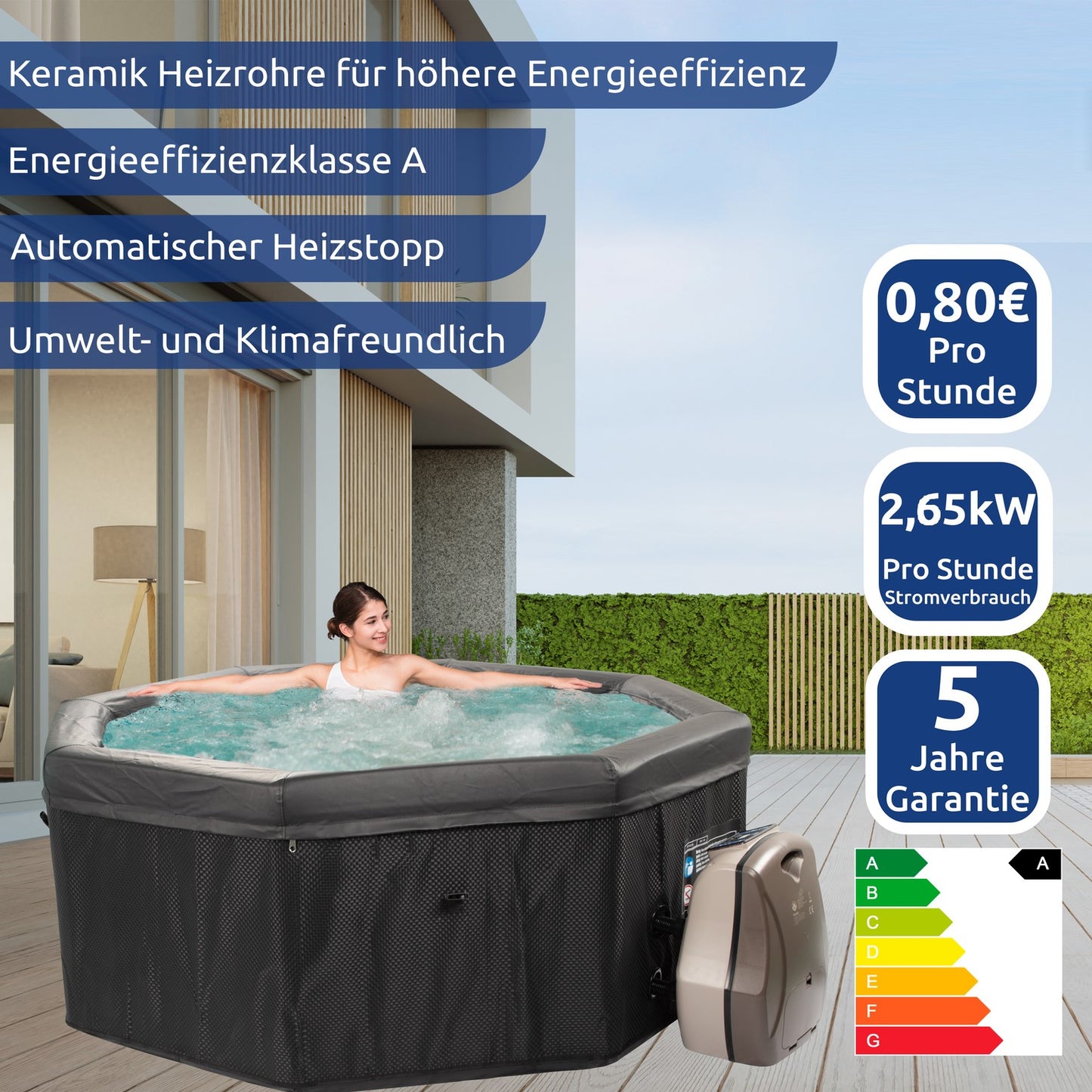 JUNG Octopus Spa Whirlpool Ø 193 cm, 5 Personen, Stabile Struktur, 1000L, beheizter Indoor & Outdoor Pool, Energieeffizient, Halbstarre Struktur, Antibakterielles Gewebe, Einfacher Aufbau