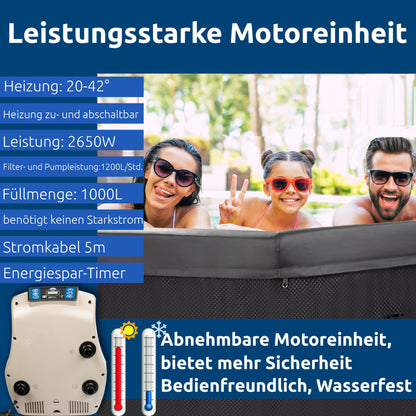 JUNG Octopus Spa Whirlpool Ø 193 cm, 5 Personen, Stabile Struktur, 1000L, beheizter Indoor & Outdoor Pool, Energieeffizient, Halbstarre Struktur, Antibakterielles Gewebe, Einfacher Aufbau