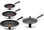 Tefal E30 Jamie Oliver Pfannenset - Edelstahl Pfanne 20 + 24 + 28cm, Schmorpfanne 25cm mit Deckel, Antihaft Beschichtet, Induktion geeignet, Genieteter Griff, Hoher Rand, Backofenfest, ThermoSpot