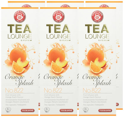 TEEKANNE TEALOUNGE Früchtetee Kapseln Orange Splash No. 822 – Aromatisierter Kapseltee mit Orangensaftkonzentrat & Pfirsich – 6er Pack  8 Kapseln – Vegan, Glutenfrei, Fruchttee Kapselsystem