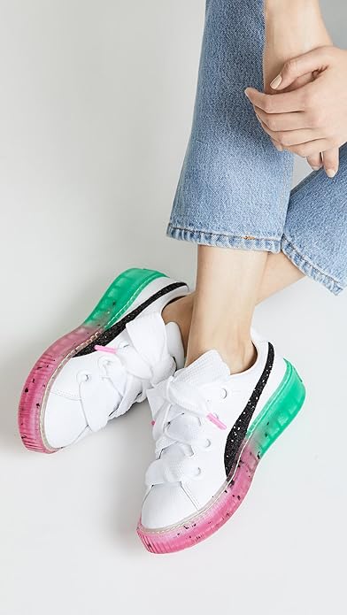 PUMA Damen Platform Sneakers x Sophia Webster Candy Princess, Leder-Sneaker mit Gummisohle, Weiß-Schwarz, modische Schnürschuhe für Alltag, Streetwear, Lifestyle und Fashion-Look, Größe 7 US