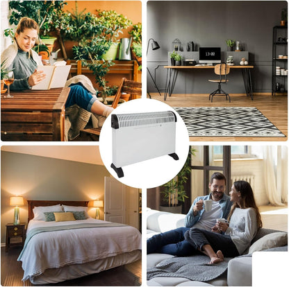 Perel Konvektor Heizung, Elektroheizung 2000 W, mobile Konvektorheizung, Heizgerät mit 3 Heizstufen und Raumthermostat, energieeffizient, Überhitzungsschutz, für Innenräume bis 60 m³, Weiß