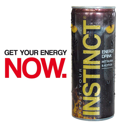 Instinct Energy Drink 24er Palette EINWEG 24 x 250 ml mit Koffein Taurin Vitaminen – Erfrischungsgetränk mit Zitrusgeschmack, Energydrink für Sport Arbeit Gaming – Made in Germany