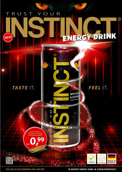 Instinct Energy Drink 24er Palette EINWEG 24 x 250 ml mit Koffein Taurin Vitaminen – Erfrischungsgetränk mit Zitrusgeschmack, Energydrink für Sport Arbeit Gaming – Made in Germany