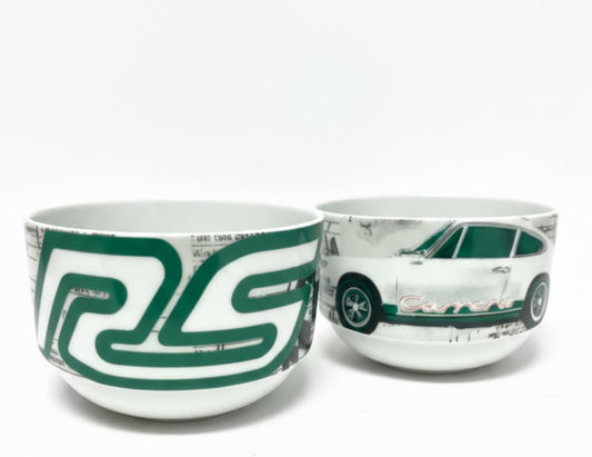 Porsche 911 Carrera RS 2.7 Porzellan Sammler-Schale, Grün, 7,8 x 12 cm, Limitierte Edition, Müslischale, Müsli Schale, Porzellan Sammlerstück, spülmaschinengeeignet