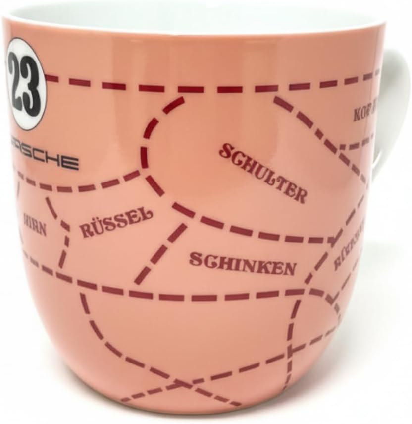 Porsche 917 'Sau' Sammler-Tasse, Rosa Porzellan, 500ml Fassungsvermögen, Limitierte Edition, Spülmaschinenfest, Mit Metzgerdiagramm-Design, Kaffeetasse, Kaffeebecher, Tasse, Becher, Sammlertasse