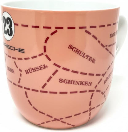 Porsche 917 'Sau' Sammler-Tasse, Rosa Porzellan, 500ml Fassungsvermögen, Limitierte Edition, Spülmaschinenfest, Mit Metzgerdiagramm-Design, Kaffeetasse, Kaffeebecher, Tasse, Becher, Sammlertasse