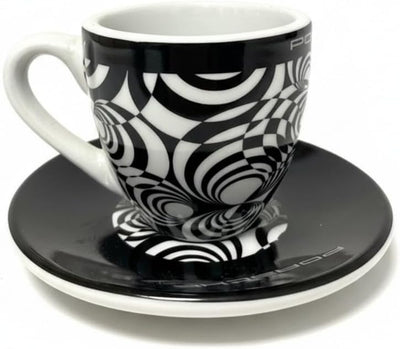 Porsche Espressotasse 919 Hybrid Prototyp Erl König, Espressotasse mit Unterteller Limited, aus Porzellan, Sammeltasse, Tasse, Espresso Tasse, Automarke, Espresso Becher, Schwarz/Weiß