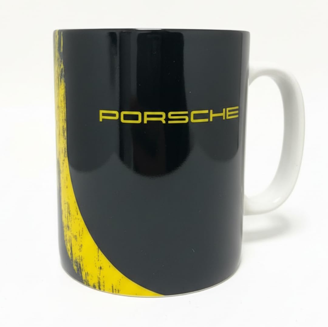 PORSCHE Tasse GT4 Clubsport Limitierte Edition, Schwarz-Gelb Porzellan, Motorsport Design, Spülmaschinenfest, Sammleredition 2019, Kaffeetasse, Kaffeebecher, Tasse, Becher, Sammlertasse