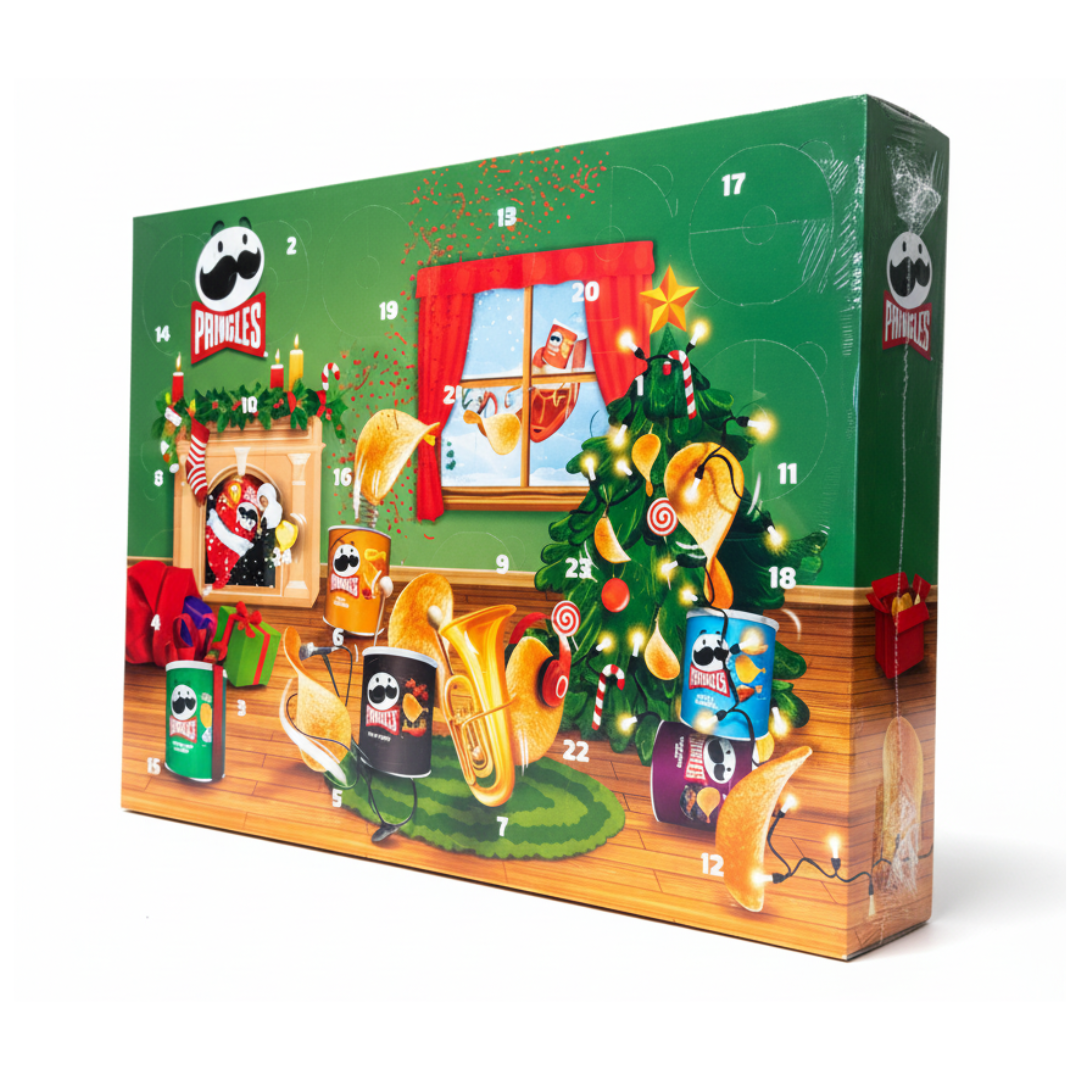 Pringles Chips Adventskalender 2025 – 24 verschiedene Knusperdosen, Barbecue, Salt & Vinegar, für Kinder Weihnachten Advent Kalender